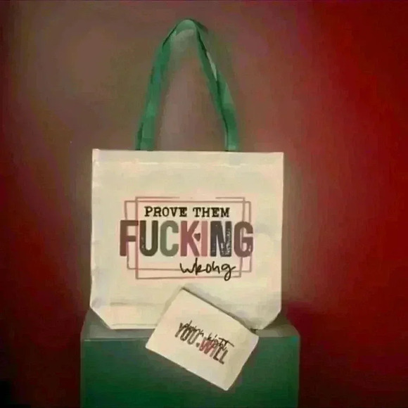 Canvas Homemade Tote Bag/with a makeup bag (Prove Them F'n Wrong) Size 15.7x15 - Picture 1 of 1
